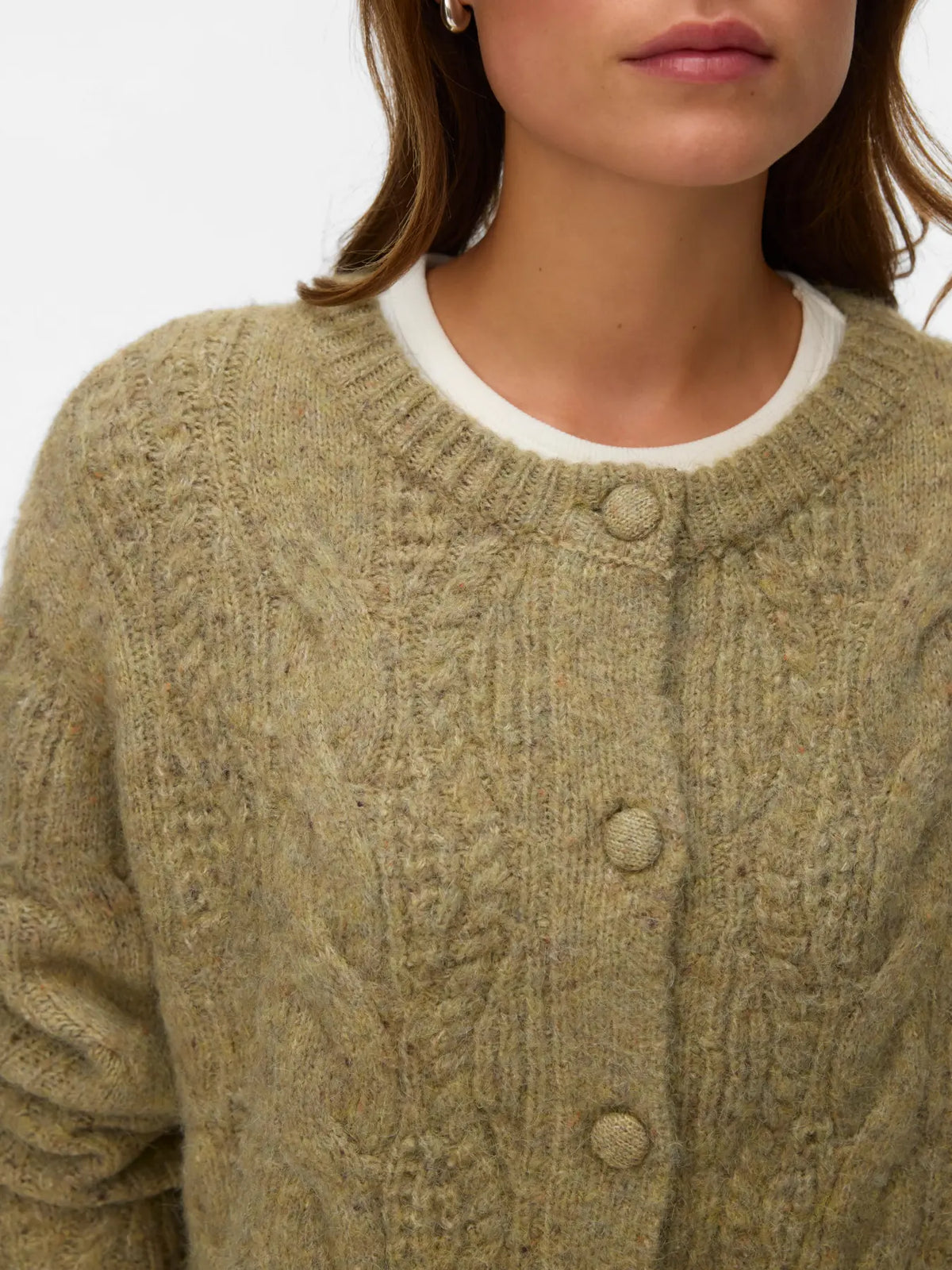 Vero Moda Ingrid Cable Knit Cardigan Oil Green