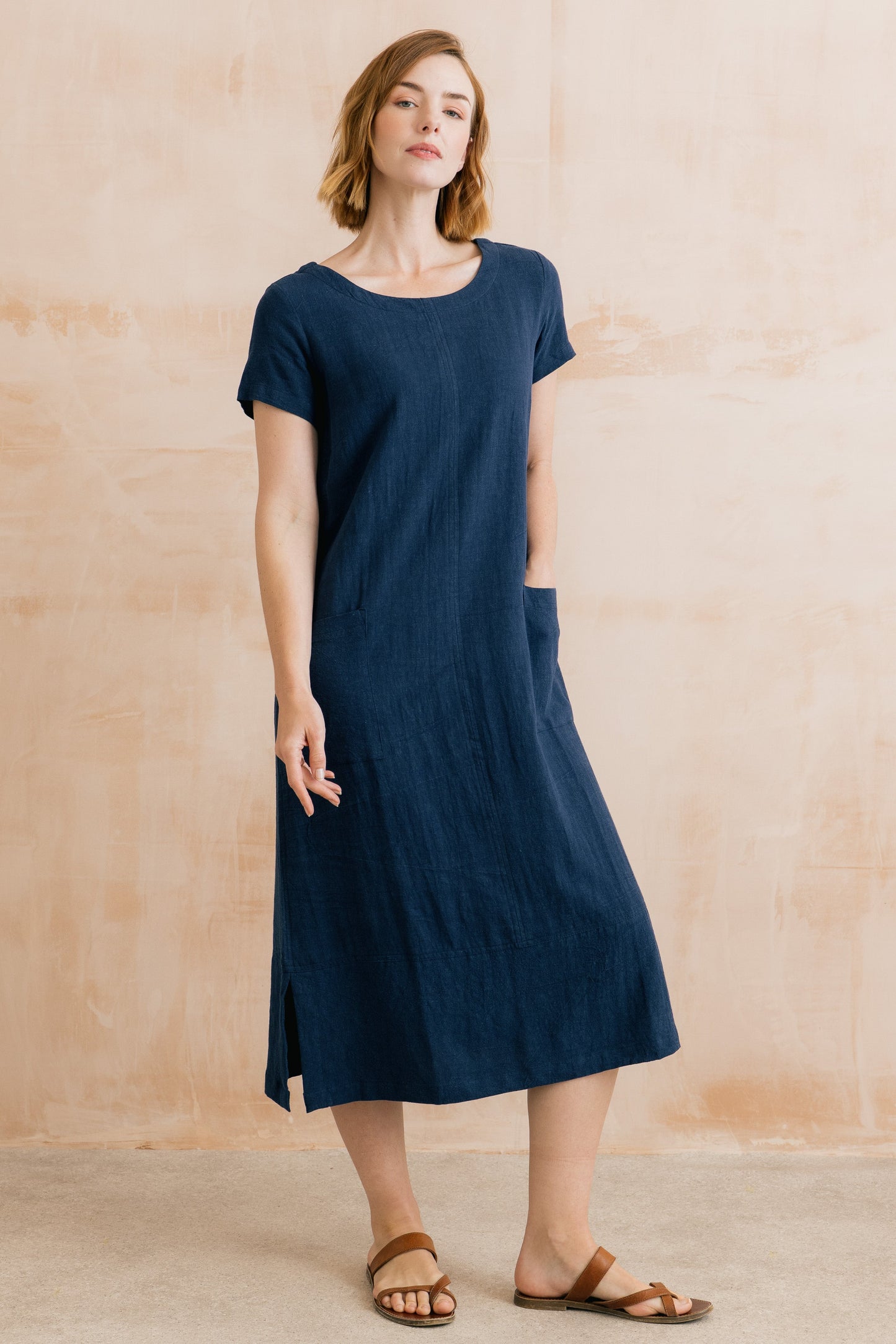 Lily & Me Summer Breeze Linen Dress in Navy