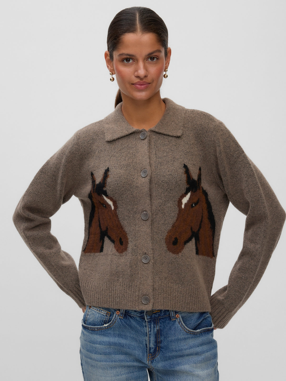 Vero Moda Cavallo Polo Horse Cardigan in Ashy Taupe