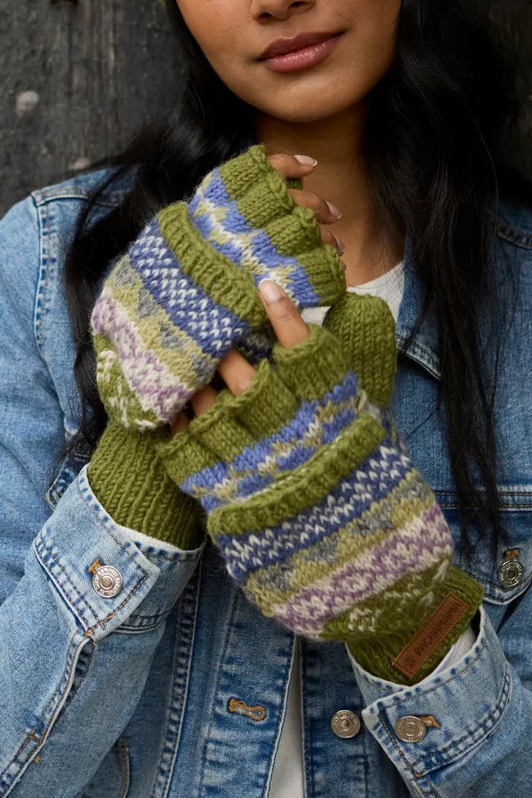 Classic Fairisle Glove Mitts in Olive
