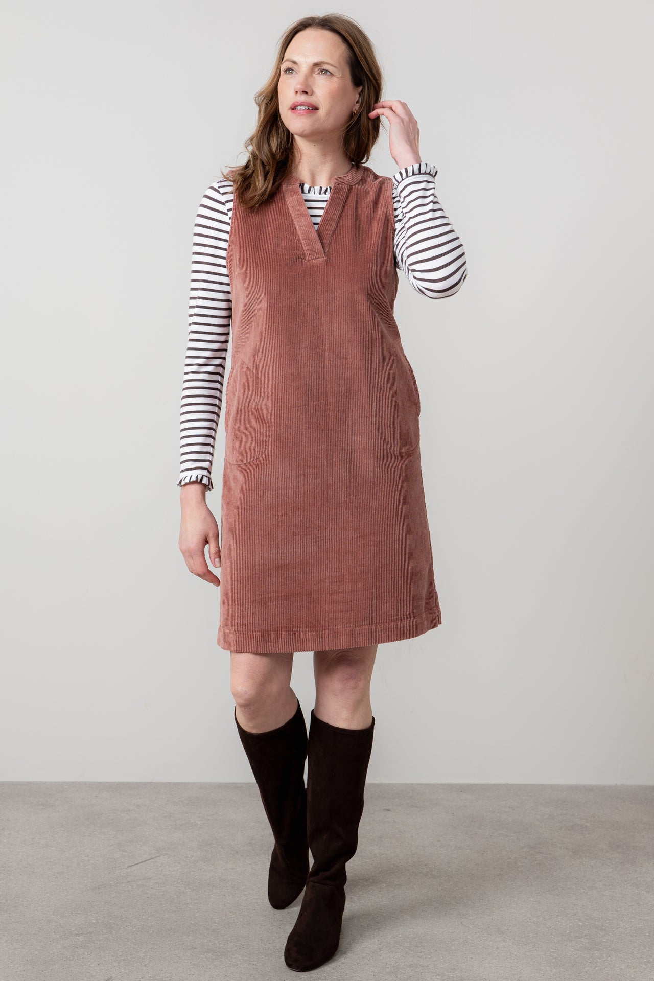 Lily & Me Belle Jumbo Cord Dress Antique Rose