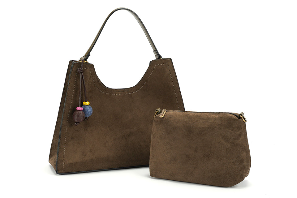 Faux Suede Rue Bag in Tan