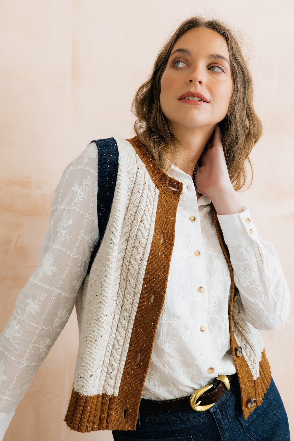 Lily & Me Grove Colour Block Cable Knit Vest