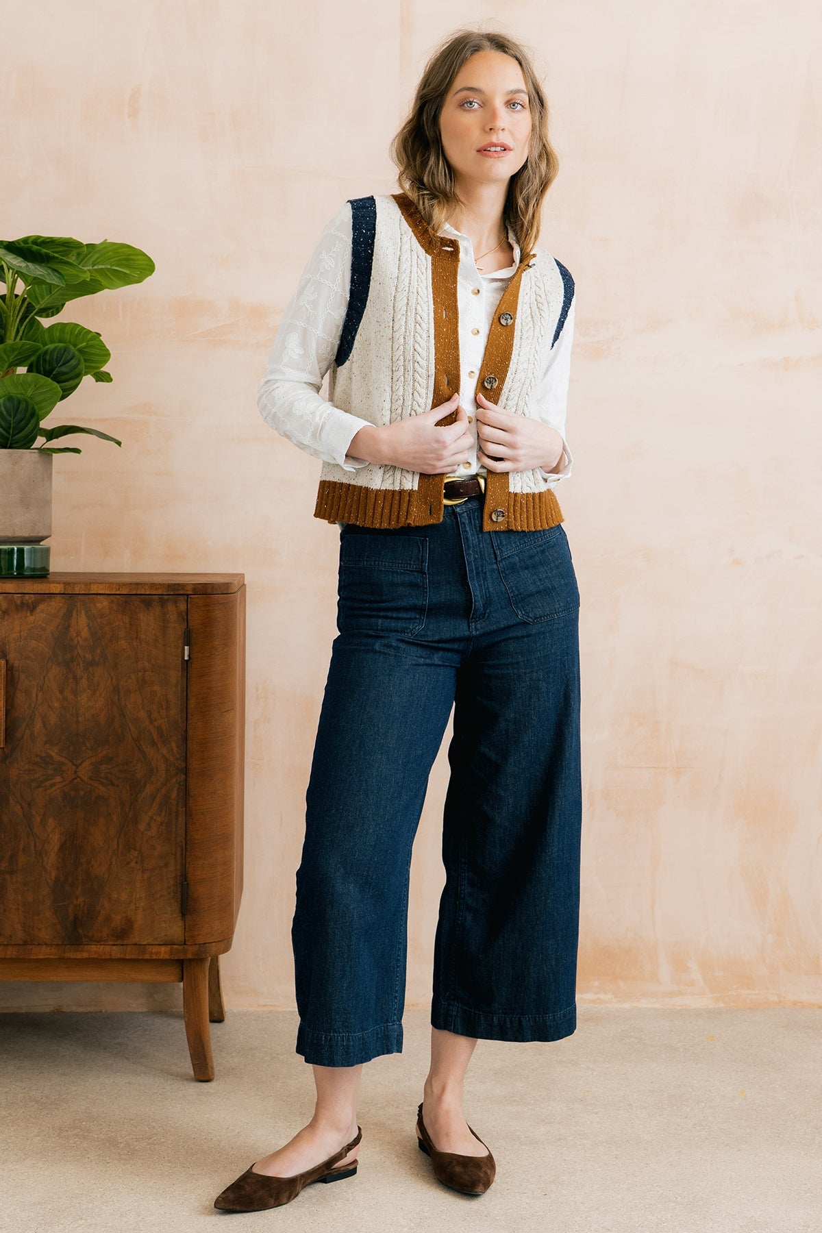 Lily & Me Grove Colour Block Cable Knit Vest