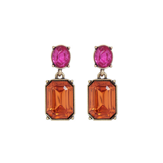 LAST TRUE ANGEL Gem Drop Earrings in Magenta & Peach