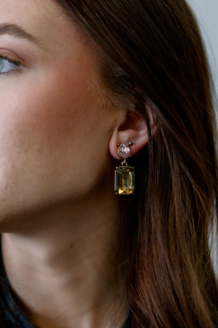 LAST TRUE ANGEL Gem Drop Earrings in Pink & Smoke