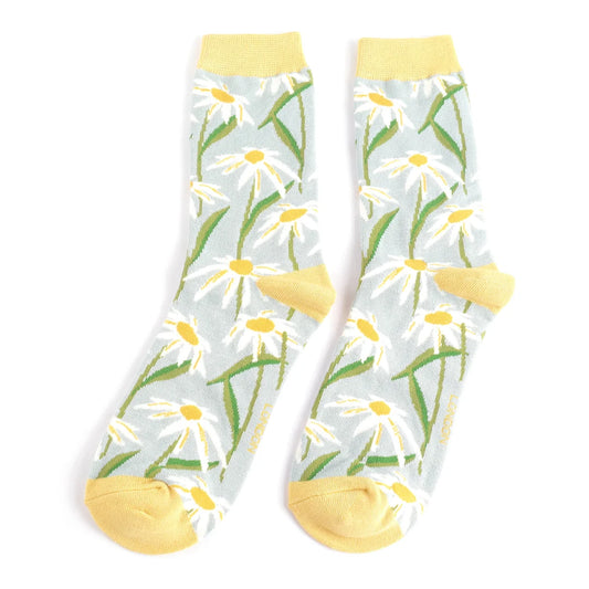 Duck Egg Oxeye Daisy Bamboo Socks