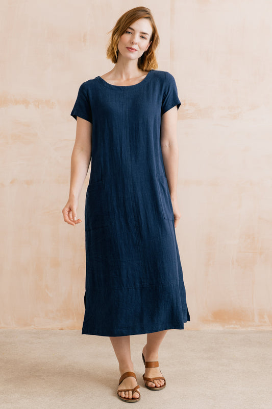 Lily & Me Summer Breeze Linen Dress in Navy