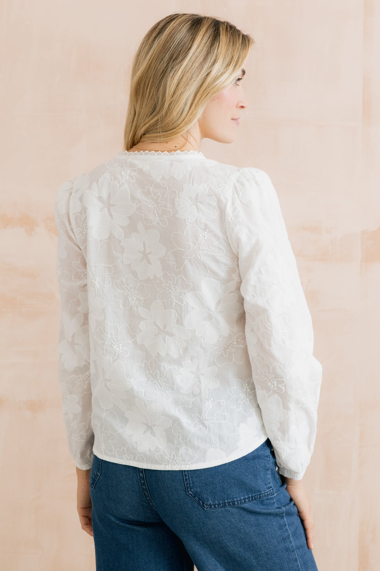 Lily & Me Emily Embroidered Keyhole Blouse