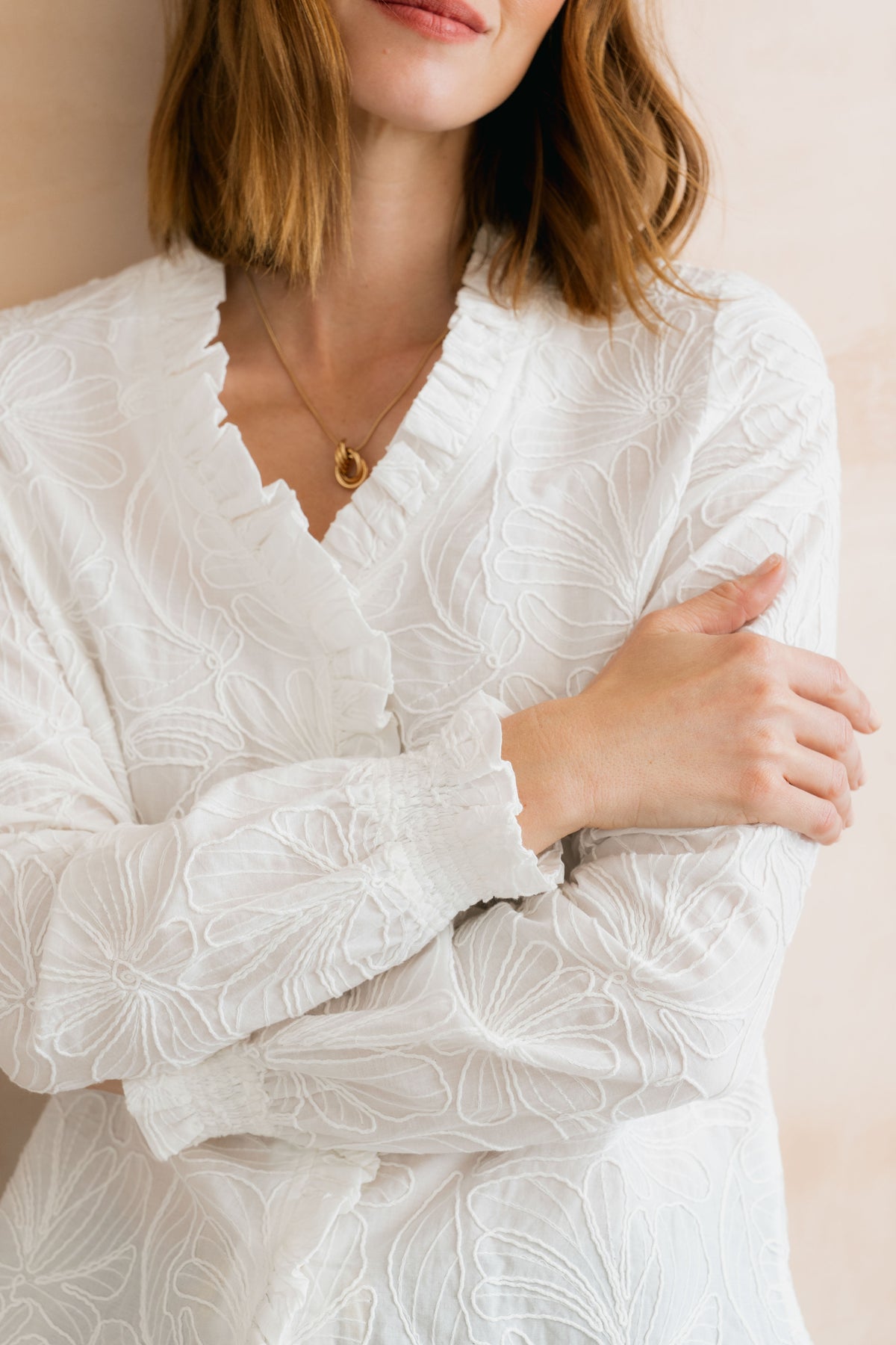 Lily & Me Kit Ruffle Embroidered Bloom Blouse