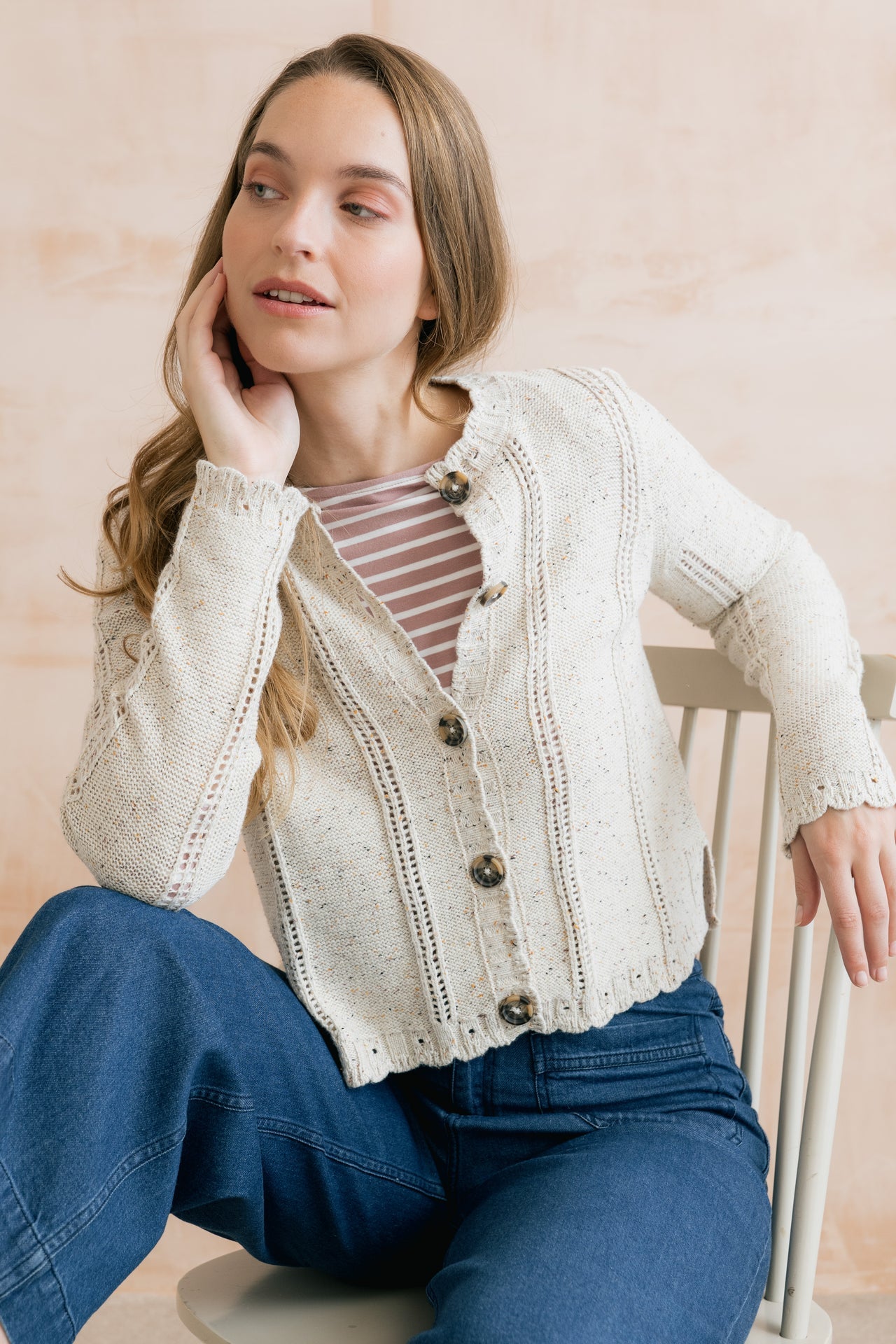 Lily & Me Jasmine Fleck Knit Cardigan Ecru