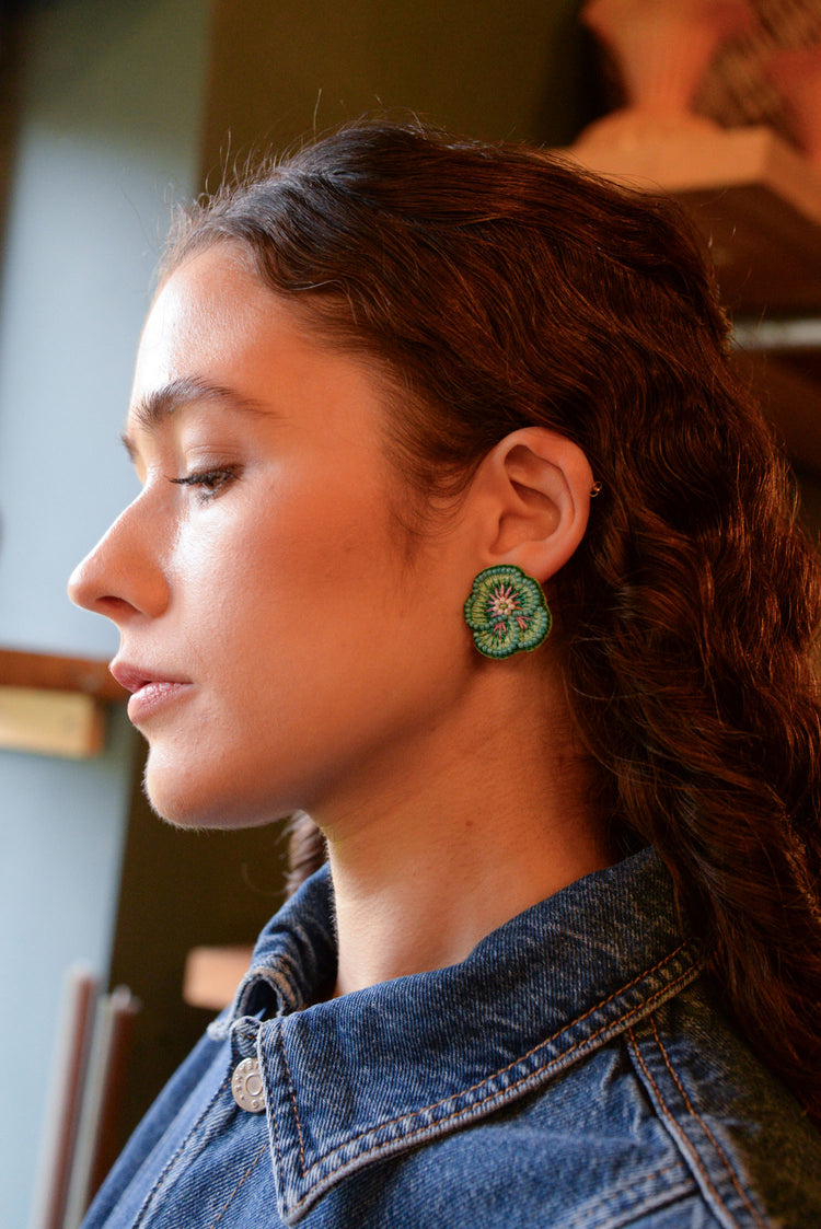 My Doris Mint Pansy Beaded Stud Earrings
