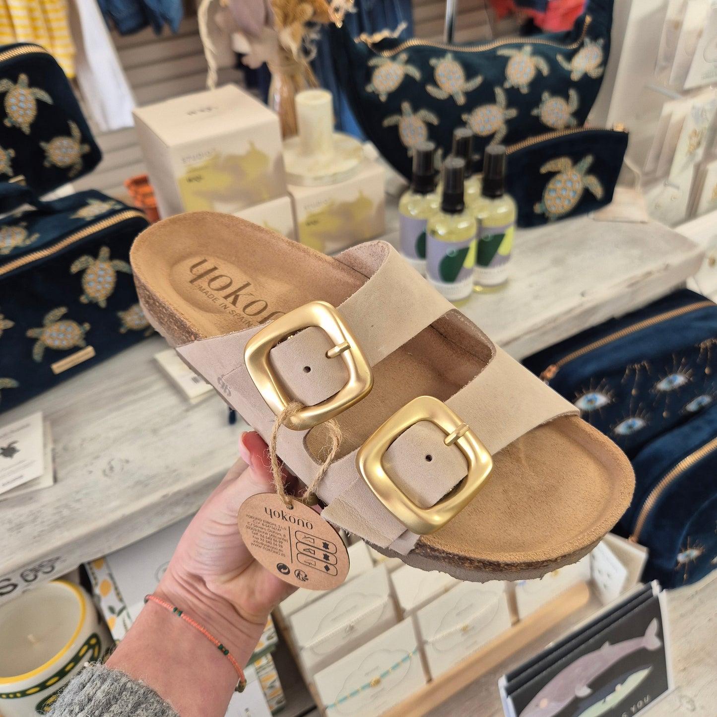 Yokono Granada Double Strap Nubuck Sandals in Stone