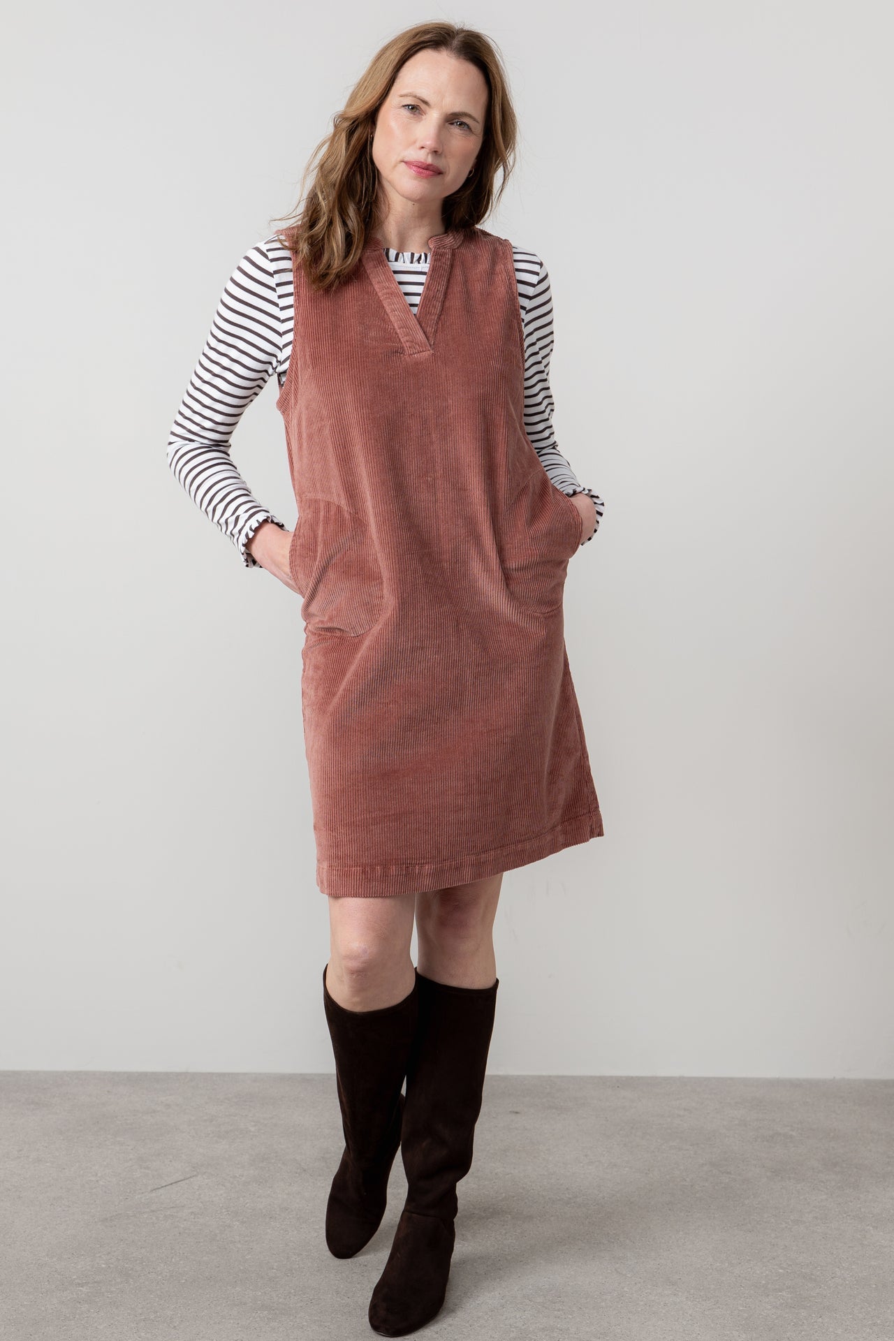 Lily & Me Belle Jumbo Cord Dress Antique Rose