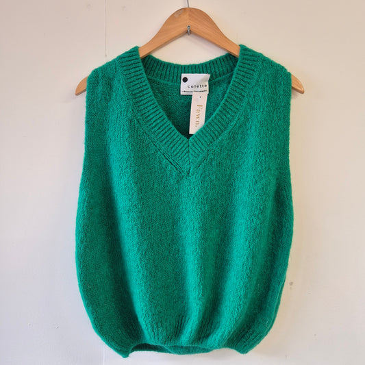 Wool Blend V Neck Tank Top in Emerald