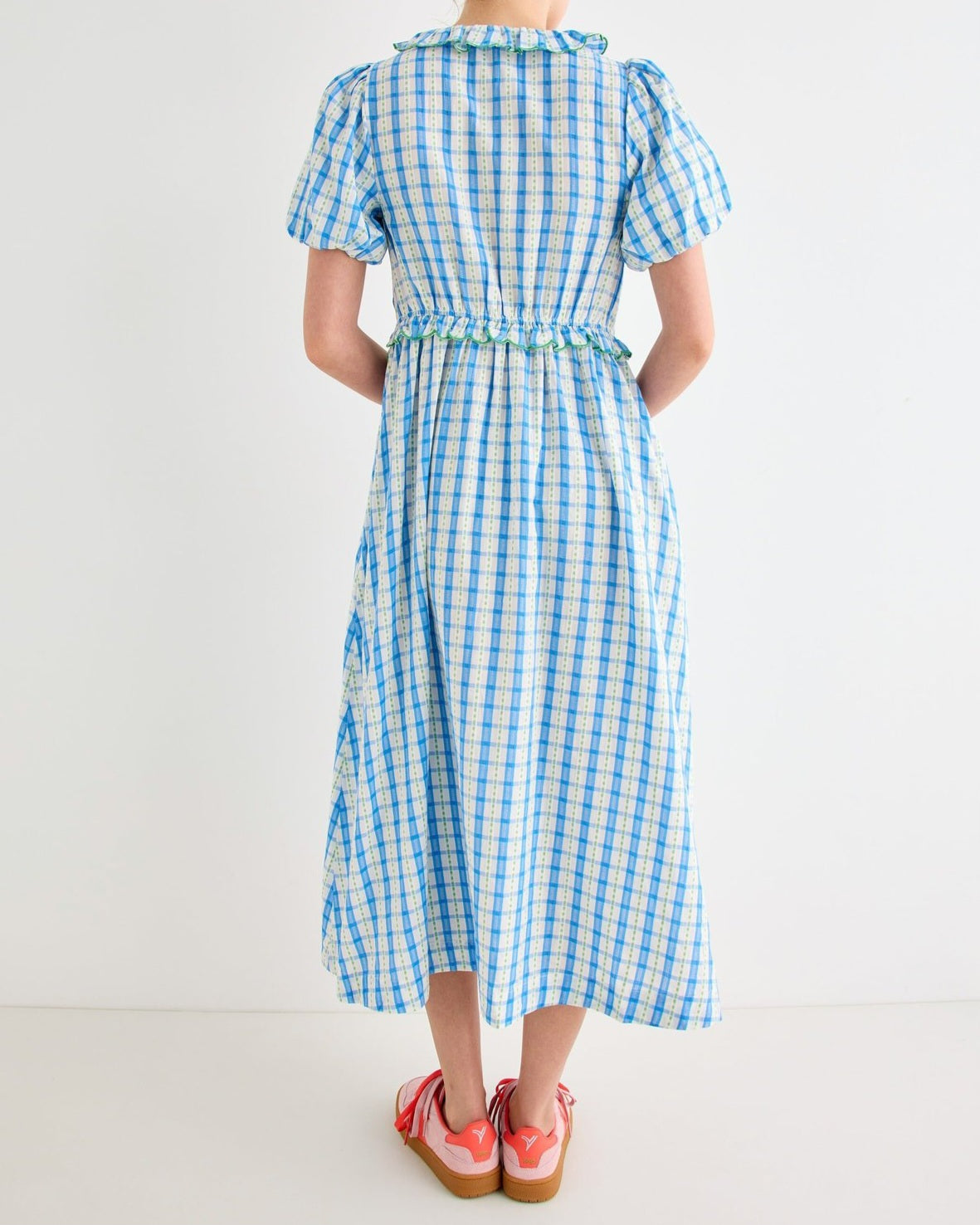 Gingham Shirred Bodice Midi Dress