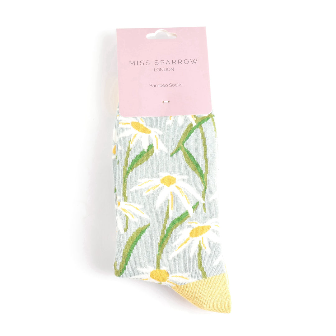 Duck Egg Oxeye Daisy Bamboo Socks