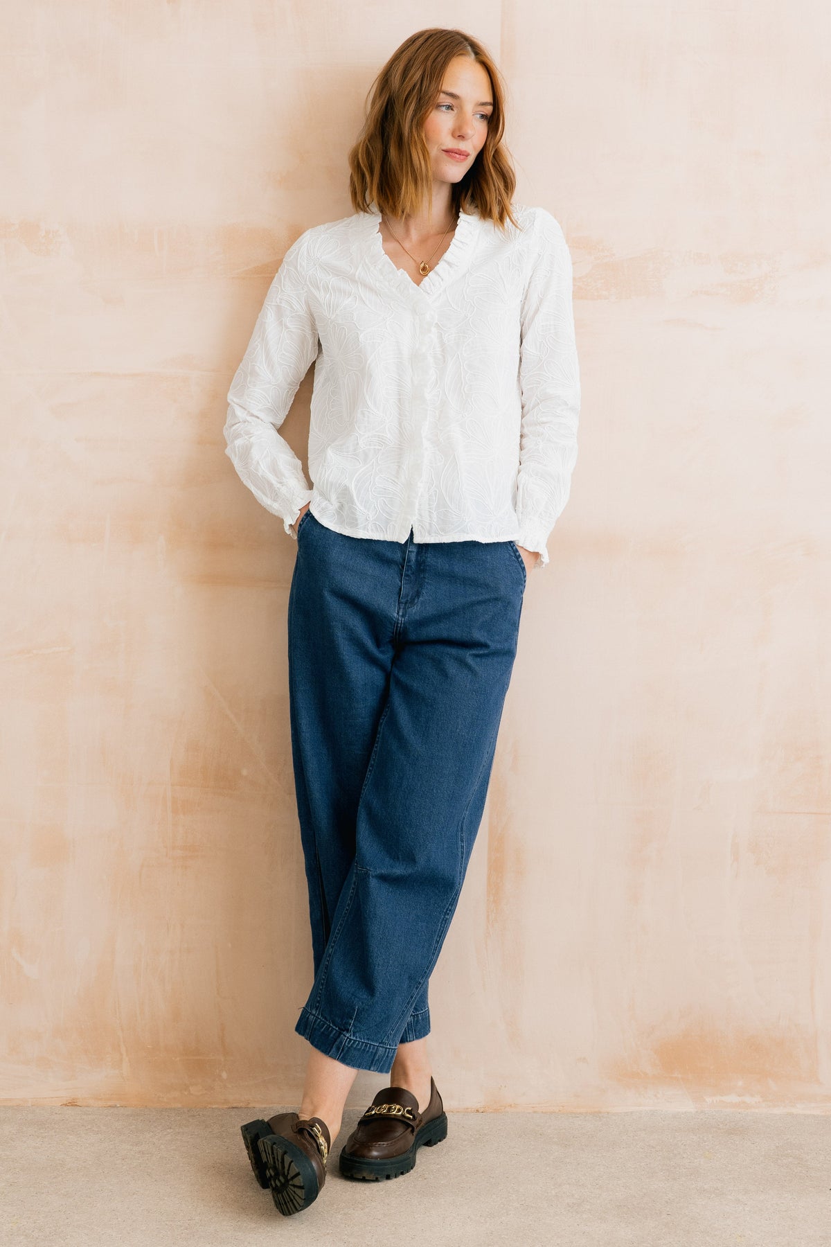 Lily & Me Kit Ruffle Embroidered Bloom Blouse
