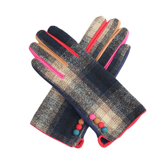 Navy Check Colour Block Gloves