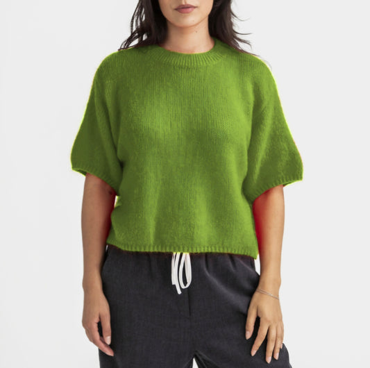 Mohair Cropped Jumper in Apple Green