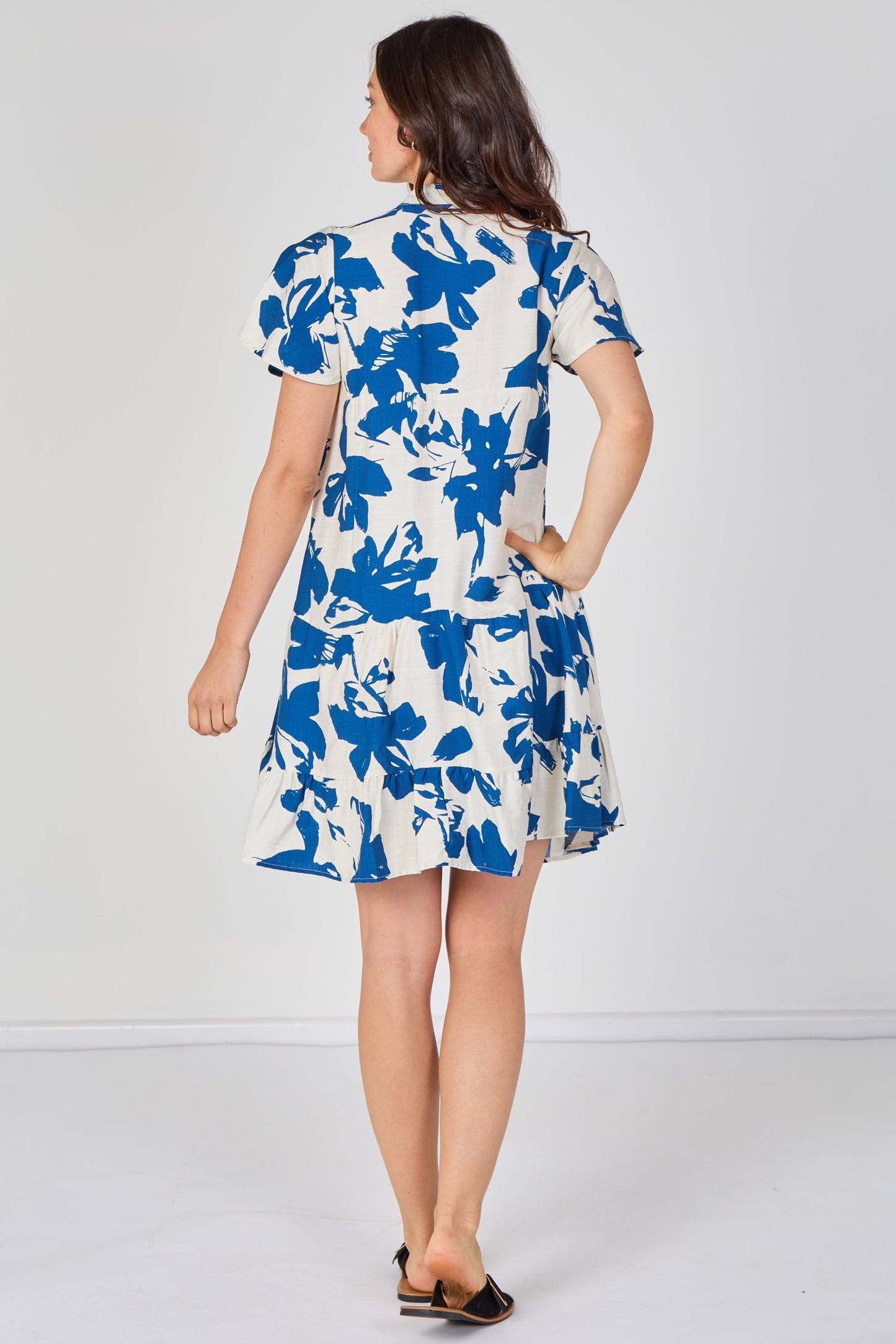Floral Print Tiered Mini Dress in Cobalt