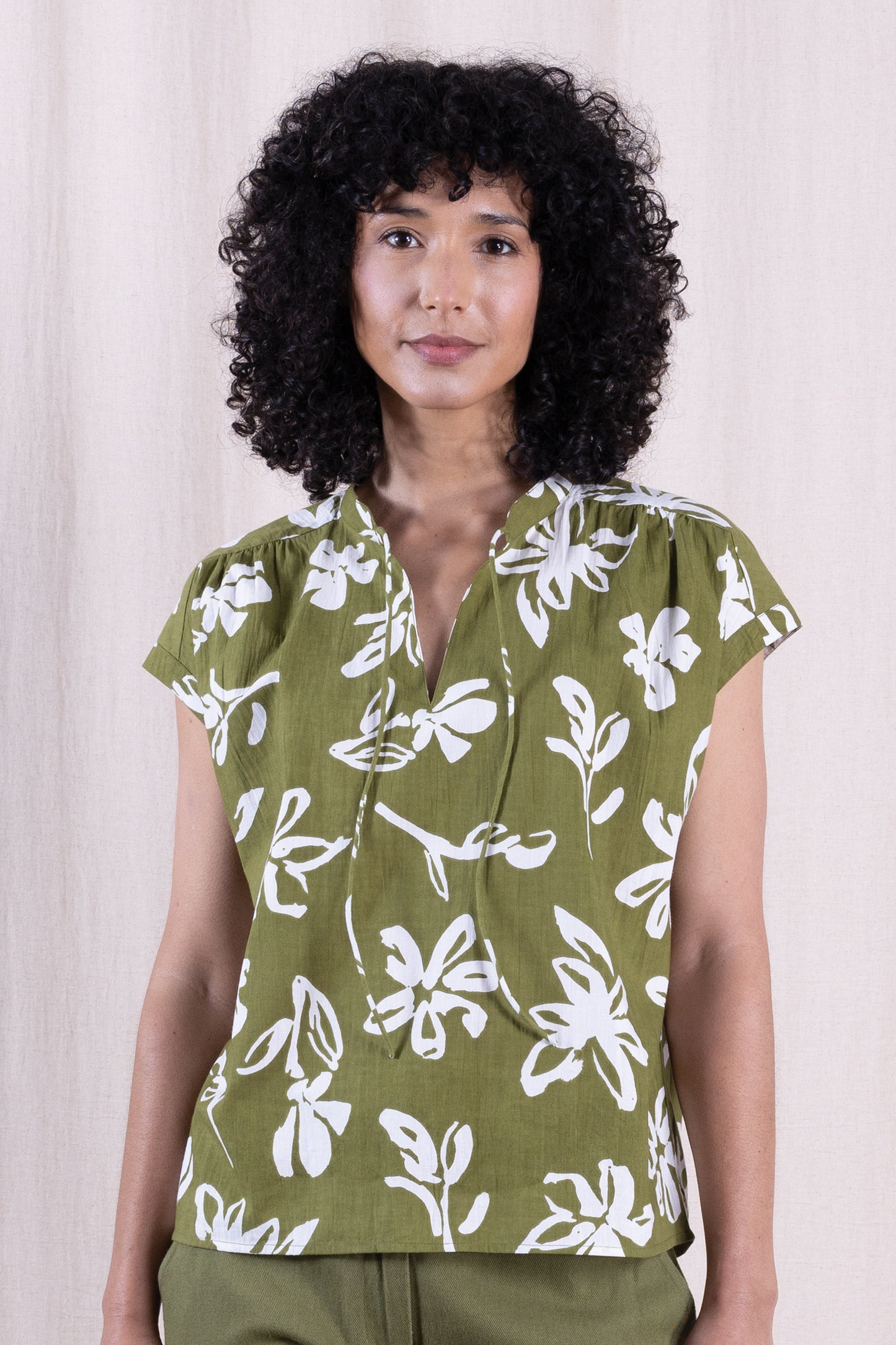 Nomads Cotton Poplin Tie Neck Top