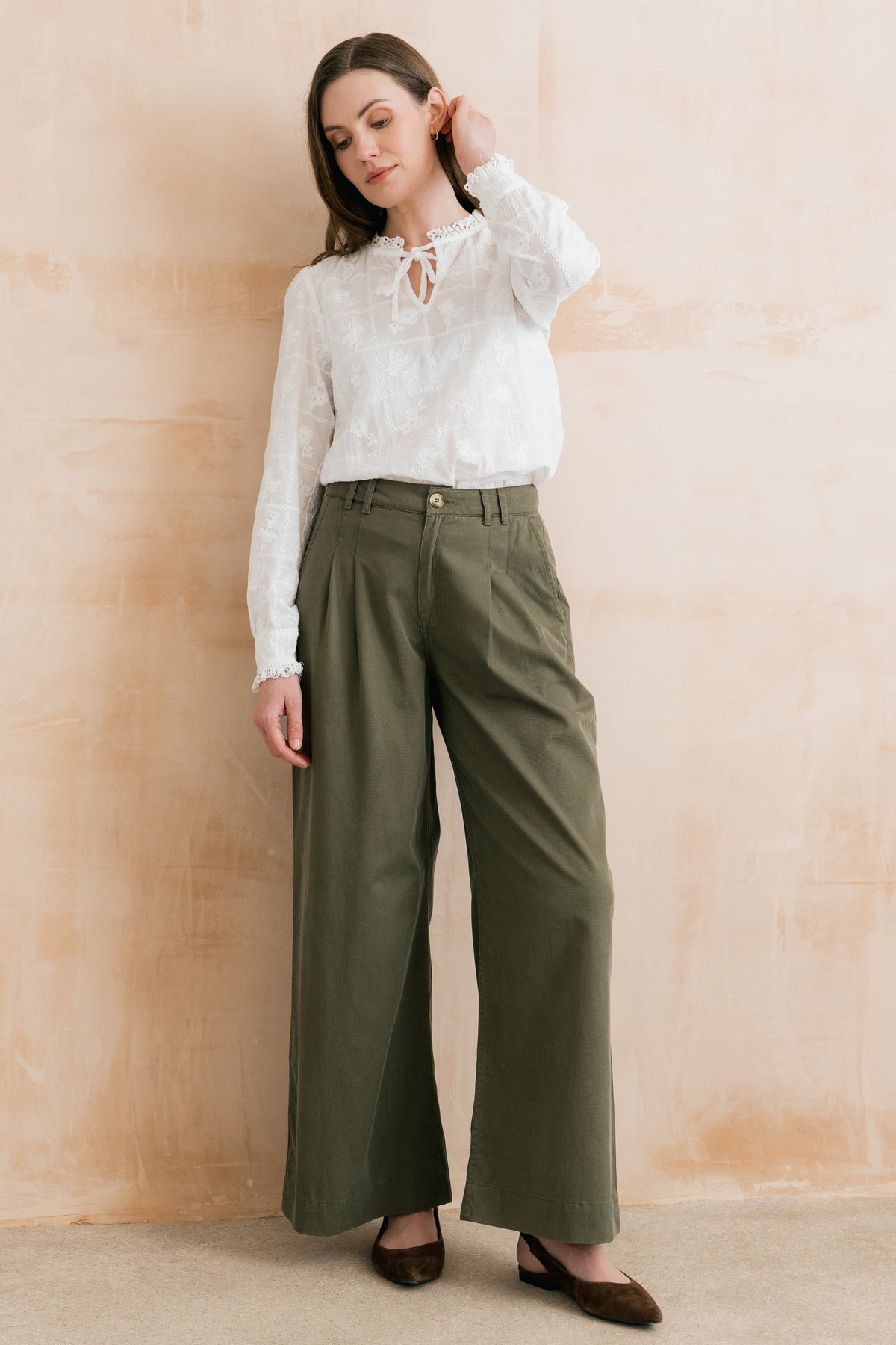 Lily & Me Sophie Olive Wide Leg Trousers
