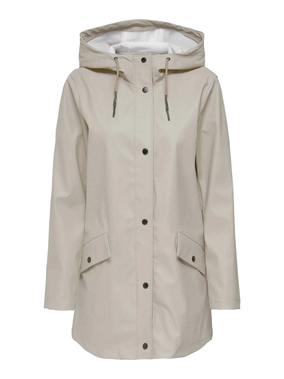 ONLY Elisa Longline Rubberised Raincoat in Pebble
