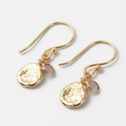 My Doris Hammered Disc Rose Quartz Earrings