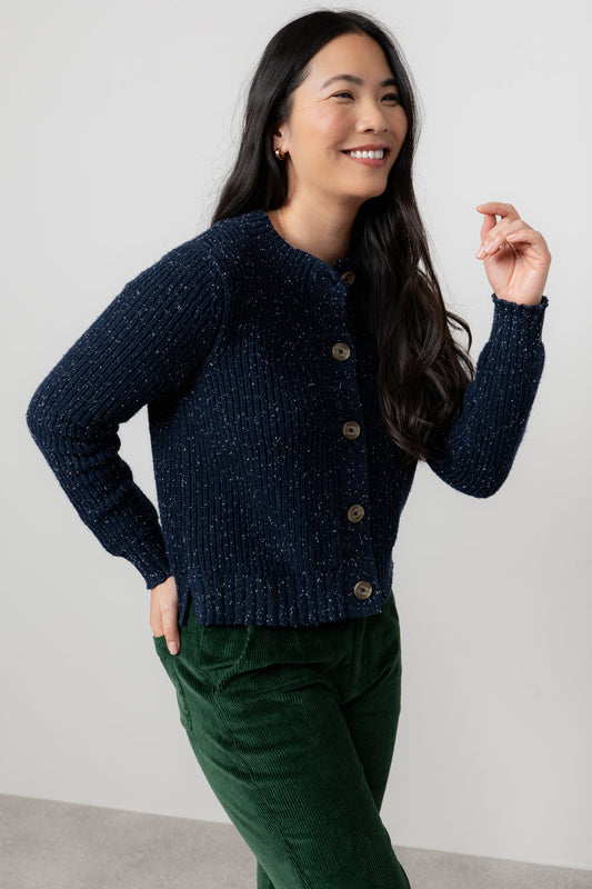 Lily & Me June Fleck Knit Rib Cardigan Navy