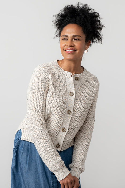 Lily & Me June Fleck Knit Rib Cardigan Ecru