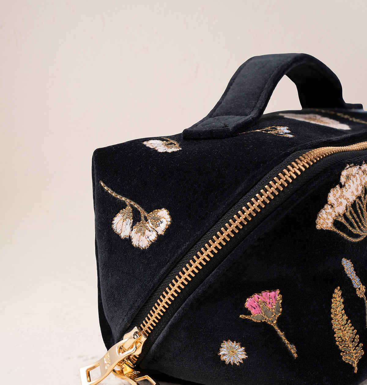 Pressed Flower Open Flat Makeup Bag in Charcoal