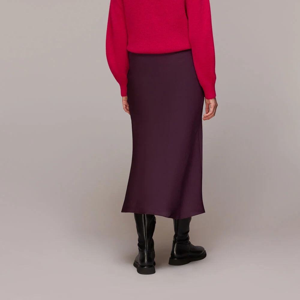 Deep Aubergine Bias Cut Satin Skirt