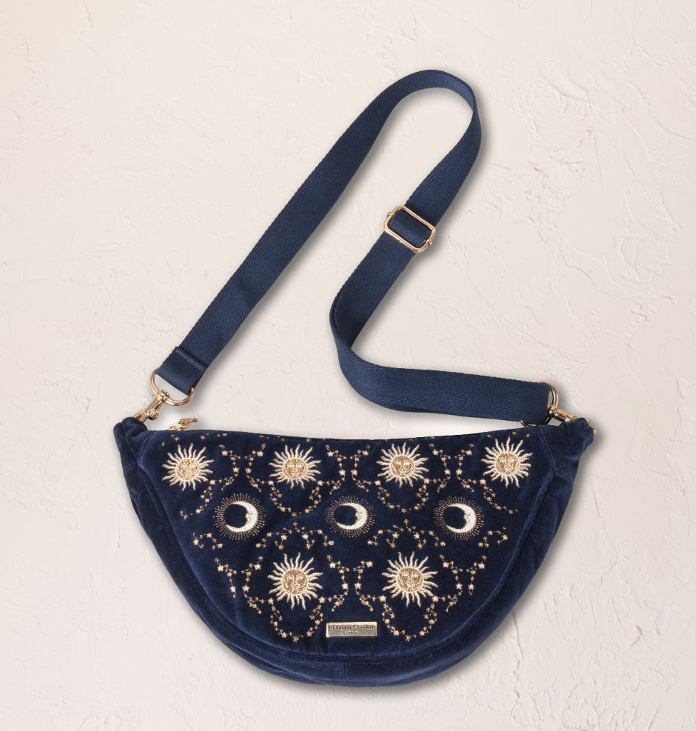 Celestial Sun & Moon Velvet Cross Body Sling Bag