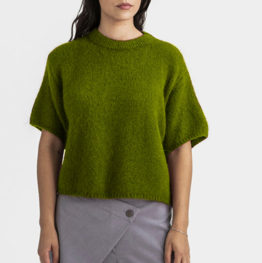 Mohair Cropped Jumper in Moss