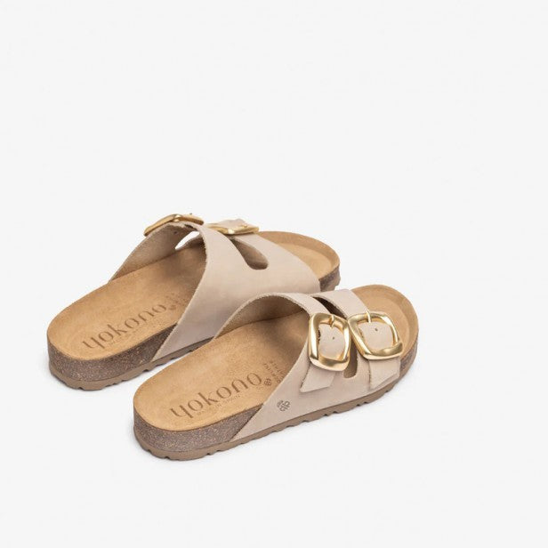 Yokono Granada Double Strap Nubuck Sandals in Stone