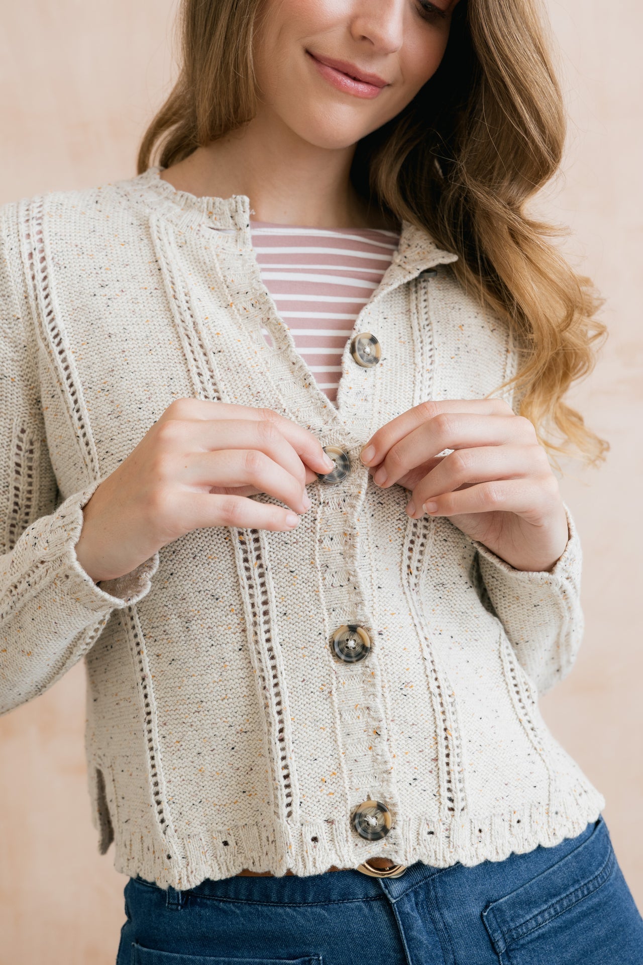 Lily & Me Jasmine Fleck Knit Cardigan Ecru