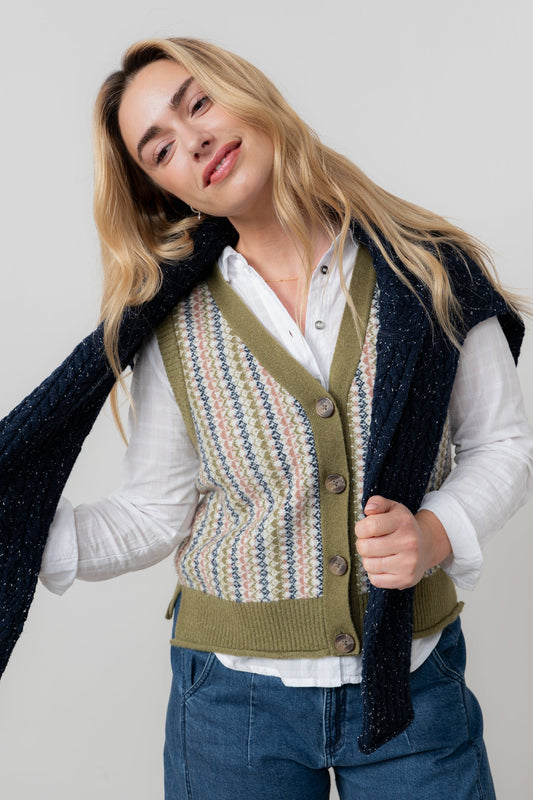 Gwyneth Fair Isle Vest in Moss