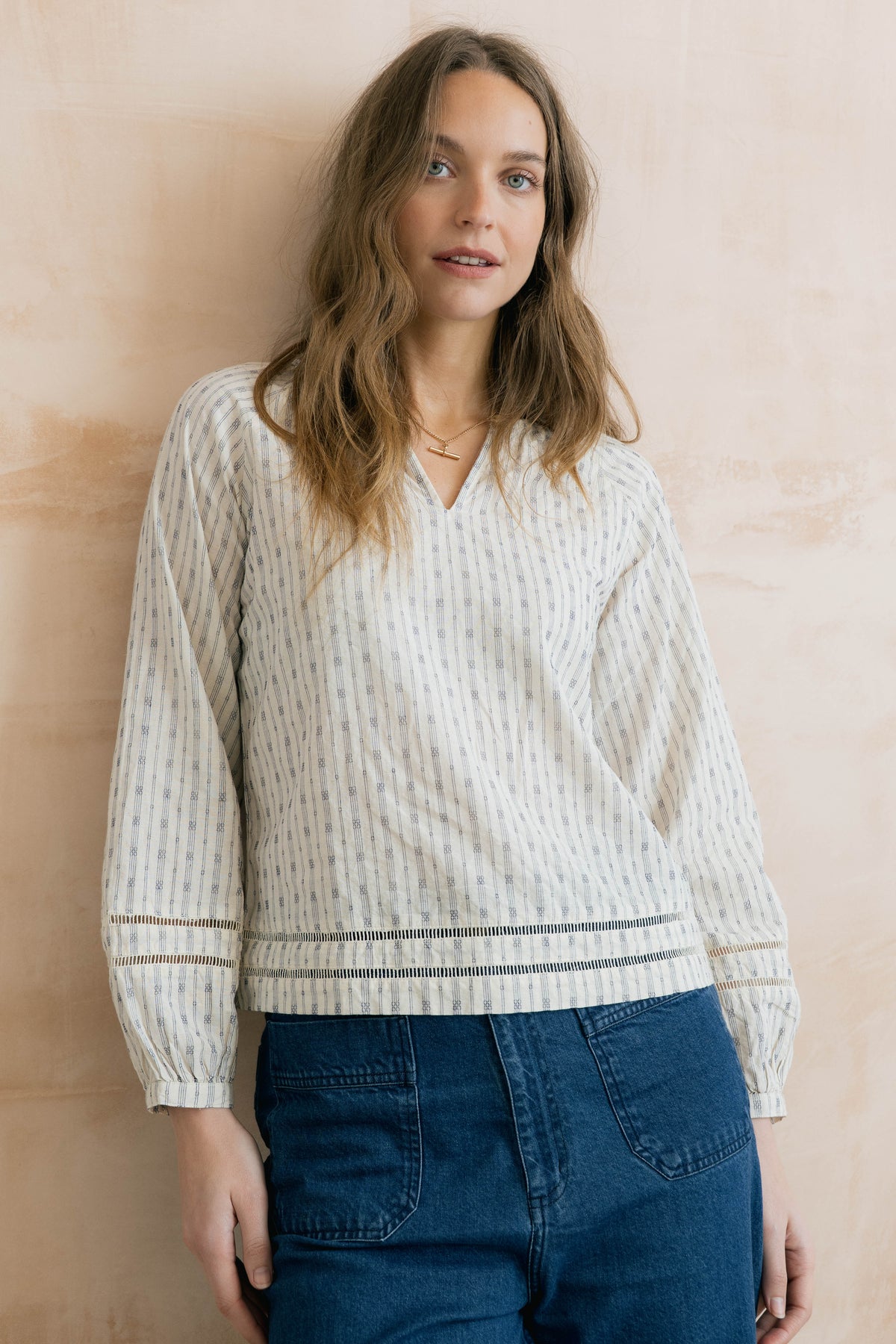 Lily & Me Zoe Embroidered Stripe Blouse
