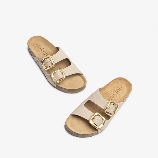Yokono Granada Double Strap Nubuck Sandals in Stone
