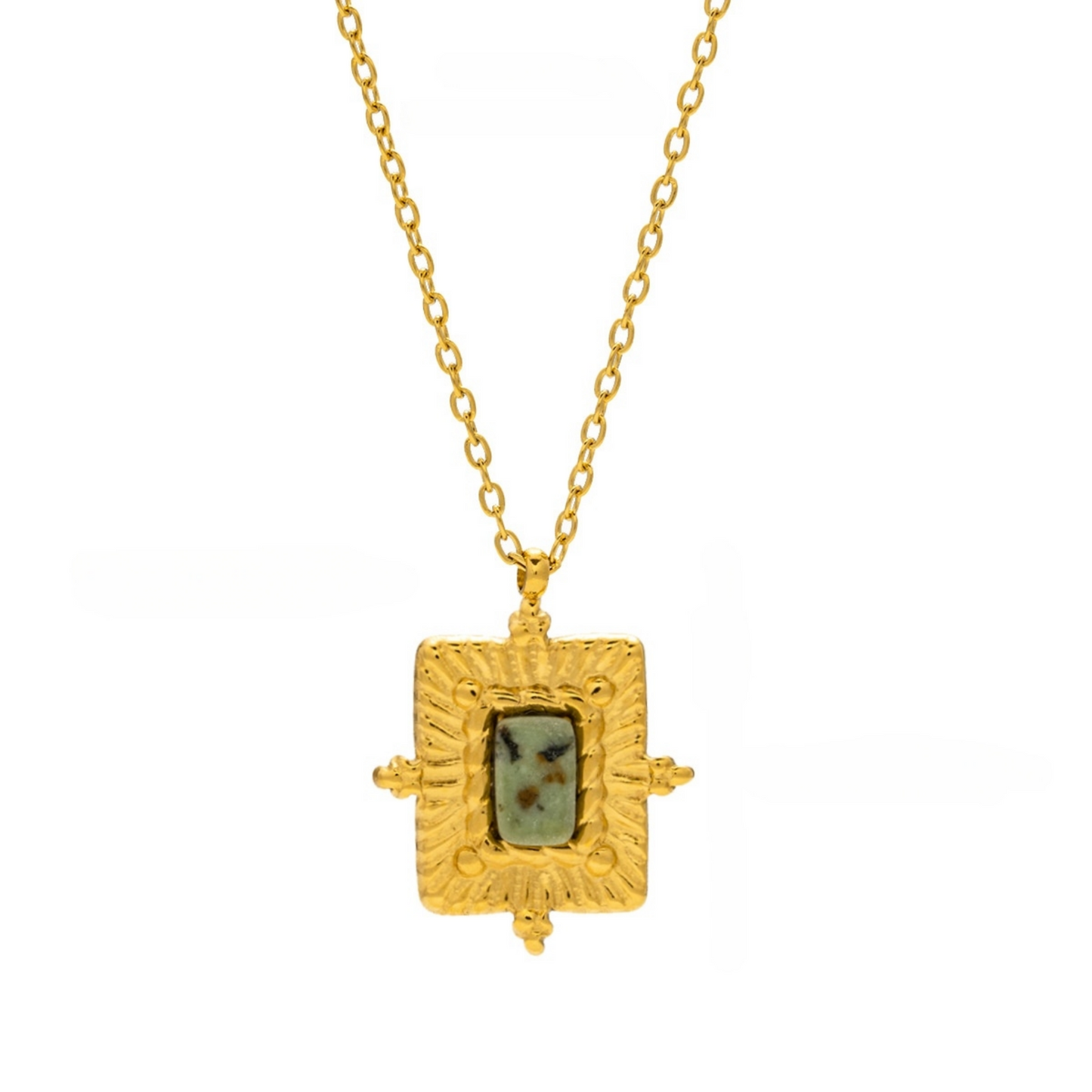 WHITE LEAF 18kt Plated Gold Pendant Necklace with Turquoise