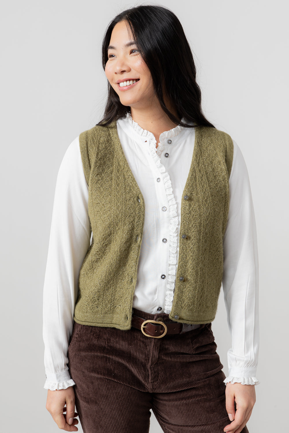 Marly Pointelle Tank in Moss