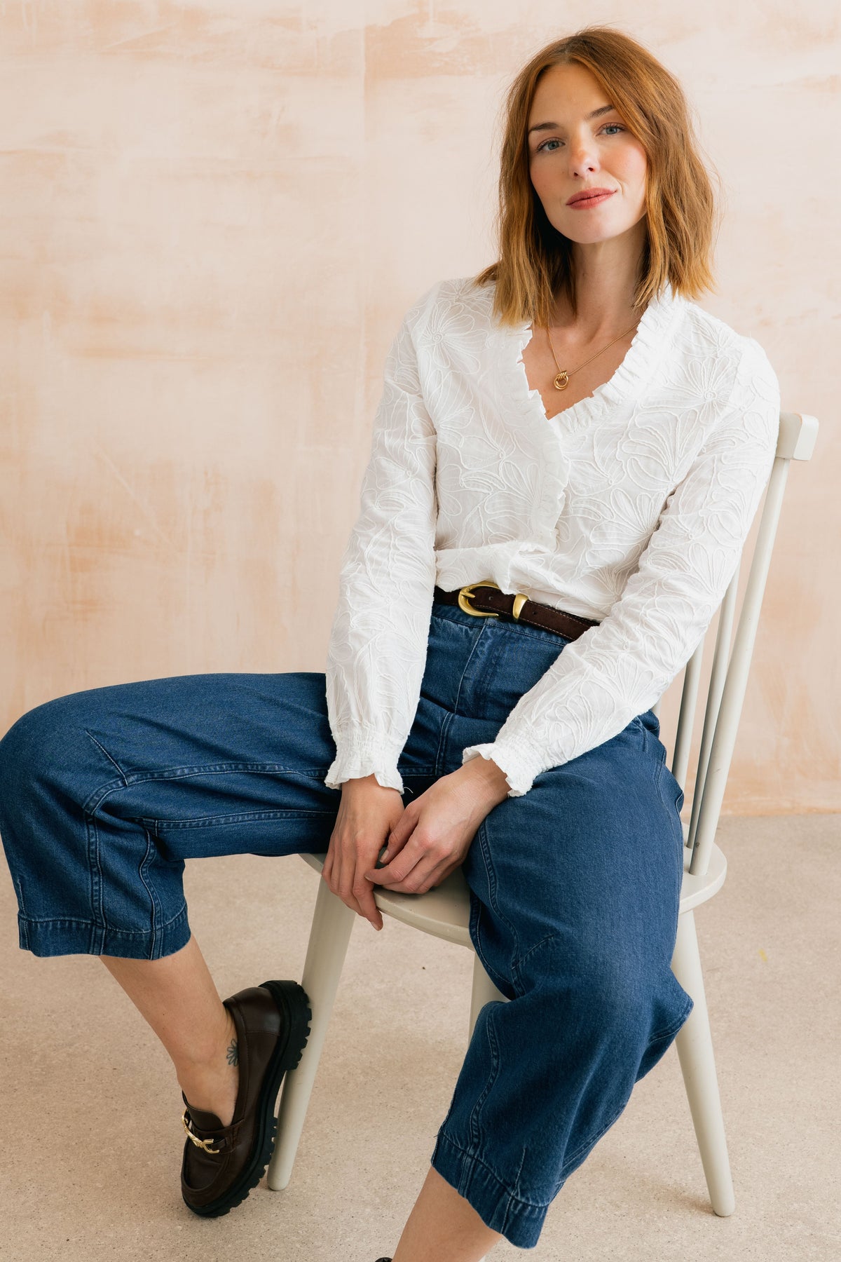 Lily & Me Kit Ruffle Embroidered Bloom Blouse
