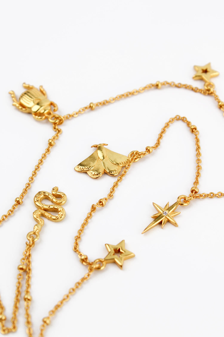 My Doris Gold Star & Bug Charm Necklace