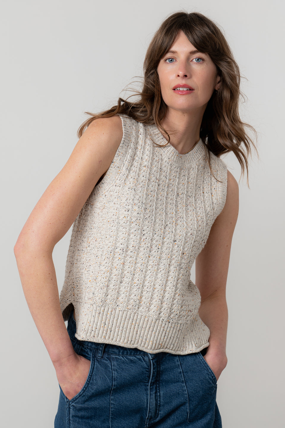 Lily & Me Eva Fleck Knit Tank in Ecru