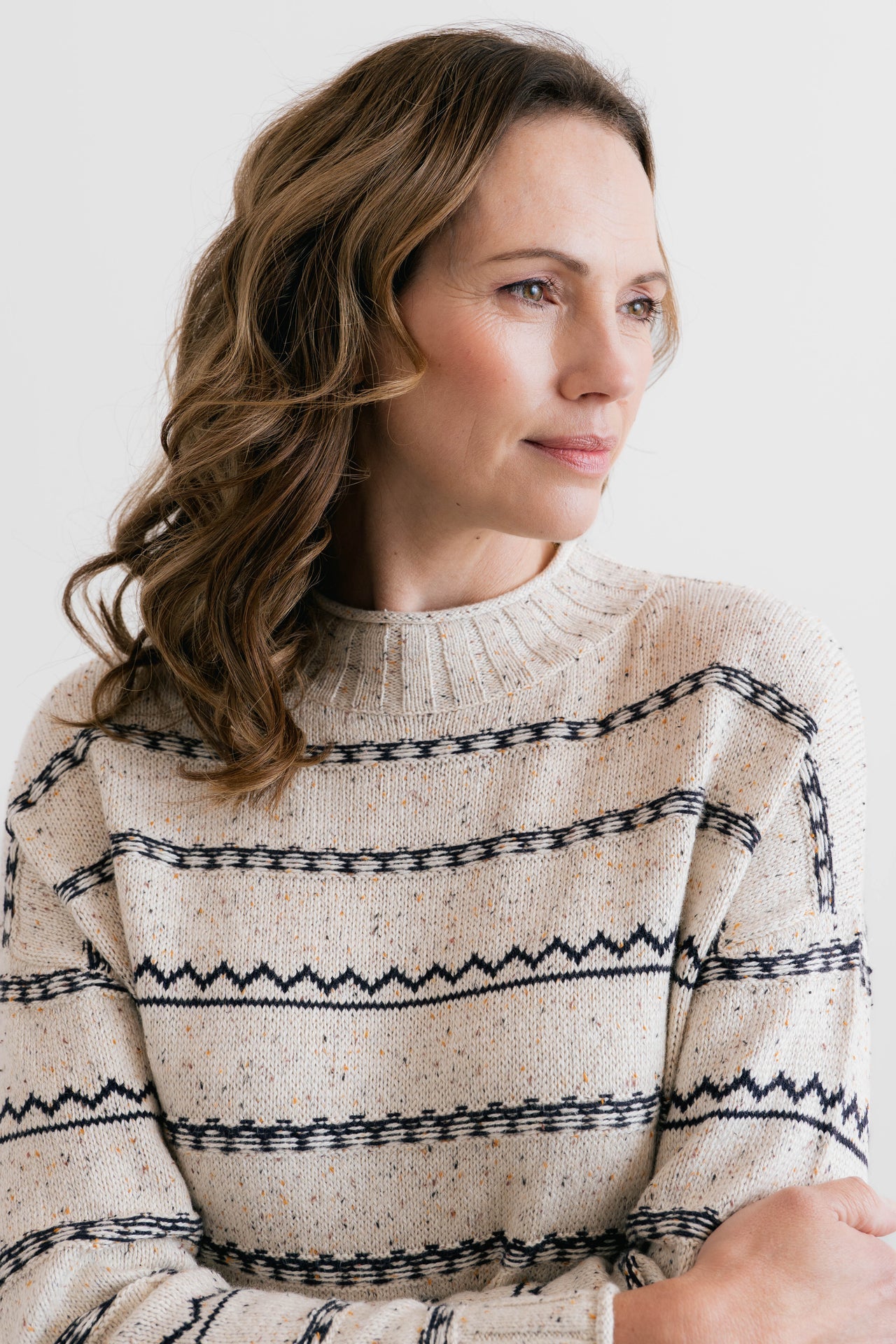 Lily & Me Kristie Fleck Knit Striped Jumper Ecru