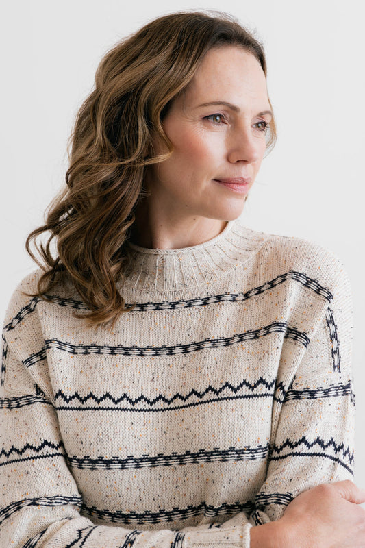 Lily & Me Kristie Fleck Knit Striped Jumper Ecru
