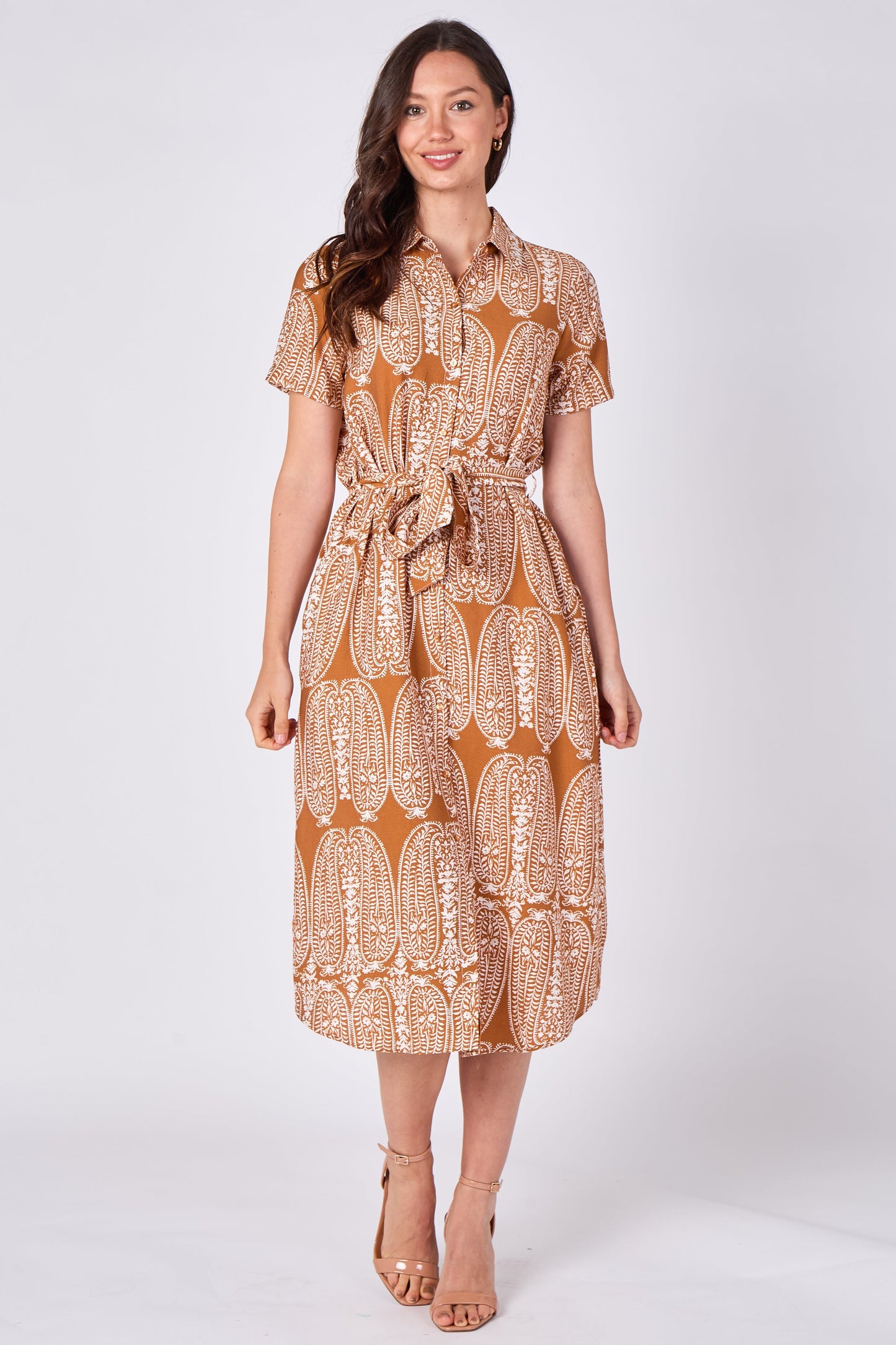 Paisley Midi Shirt Dress in Sienna