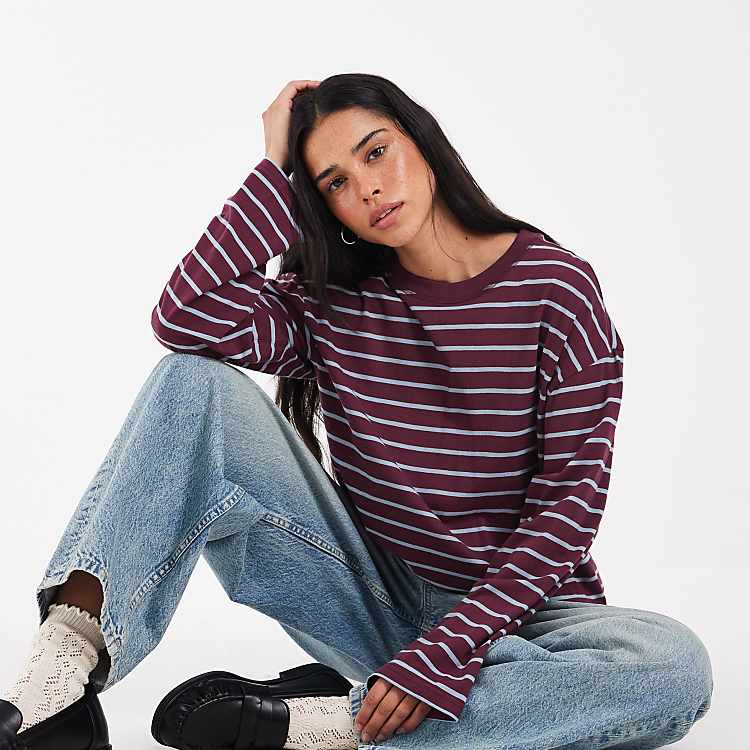 ONLY Happy Stripe Top in Fig