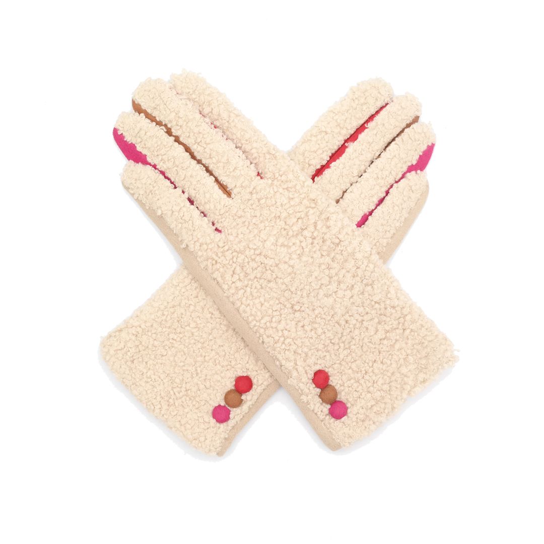 Borg Colour Block Gloves - Ivory